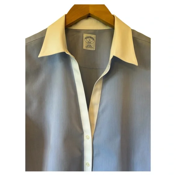 BROOKS BROTHERS 346 Womens Blue Fitted Non-Iron Button Front Shirt Size 16 - Picture 2 of 6